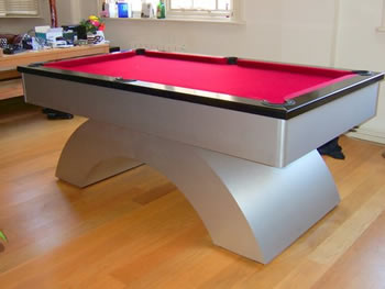 contemporary pool table with burgundy pool cloth